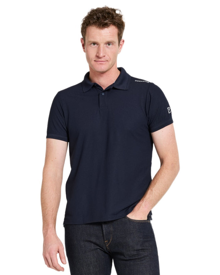 Dark Night Blue coloured Didriksons Mens Jack Polo T-Shirt on white background #colour_dark-night-blue