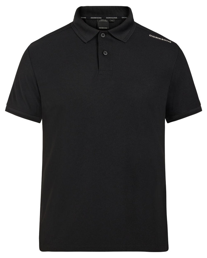 Black coloured Didriksons Mens Jack Polo T-Shirt on white background #colour_black