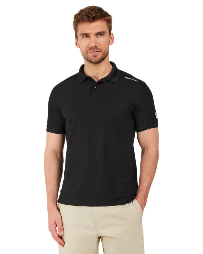 Black coloured Didriksons Mens Jack Polo T-Shirt on white background #colour_black