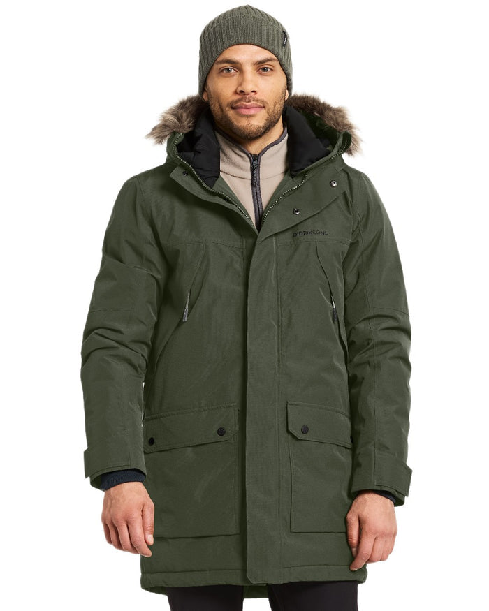 Deep Green Coloured Didriksons Mens Rick Parka on white background #colour_deep-green