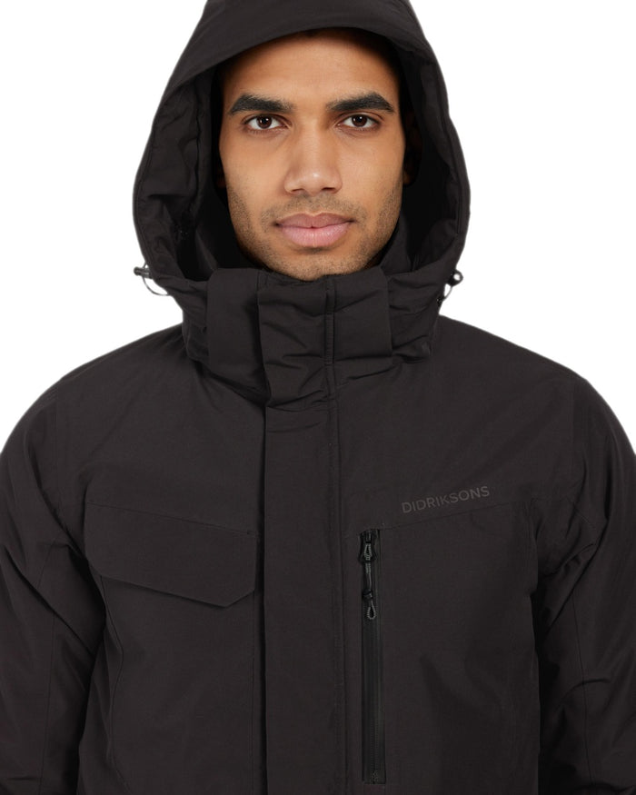Black Coloured Didriksons Mens Stefan Jacket on white background #colour_black