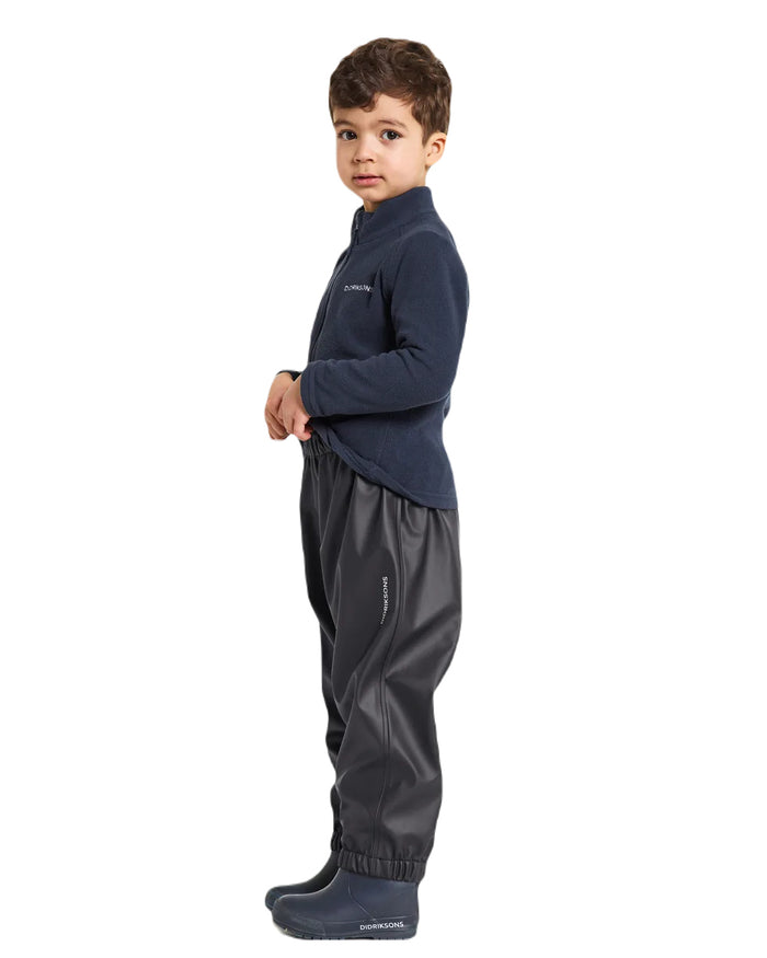 Black Coloured Didriksons Midjeman Childrens Pants Galon On A White Background #colour_black