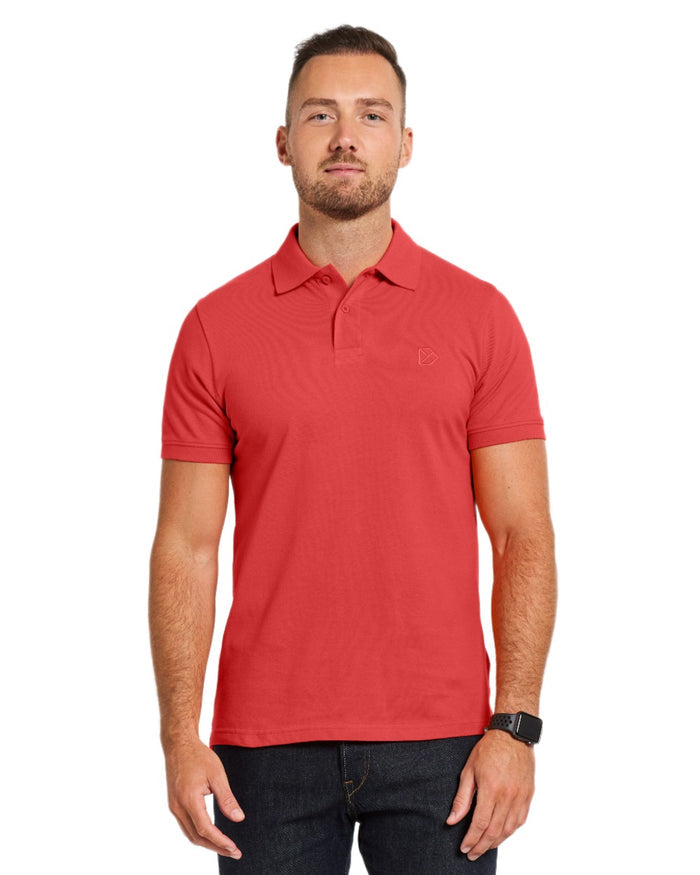 Pomme Red coloured Didriksons Ville Pike Polo Shirt 2 on white background #colour_pomme-red