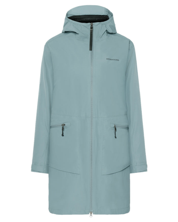 Factory Blue coloured Didriksons Womens Eliana Parka on white background #colour_factory-blue