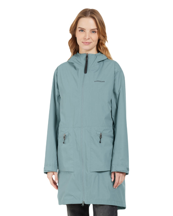 Factory Blue coloured Didriksons Womens Eliana Parka on white background #colour_factory-blue