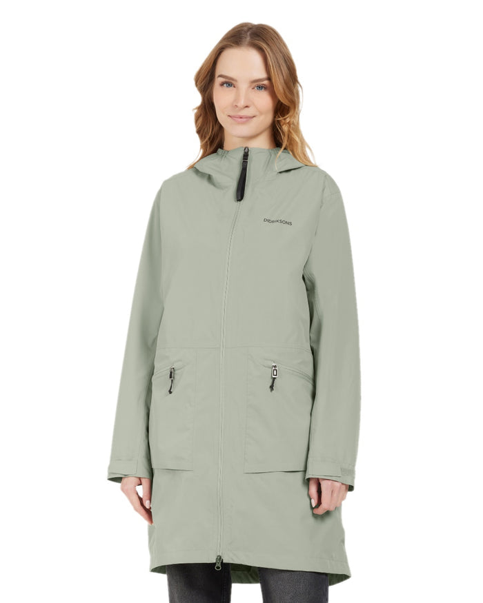 Wilted Leaf coloured Didriksons Womens Eliana Parka on white background #colour_wilted-leaf
