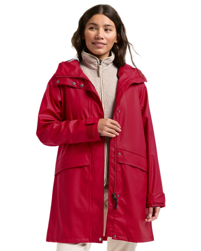 Spring Red Coloured Didriksons Womens Elly Galon Parka on white background #colour_spring-red