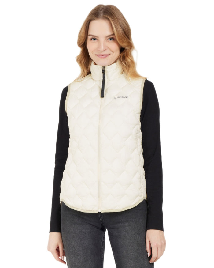 White Foam coloured Didriksons Womens Evy Vest on white background #colour_white-foam