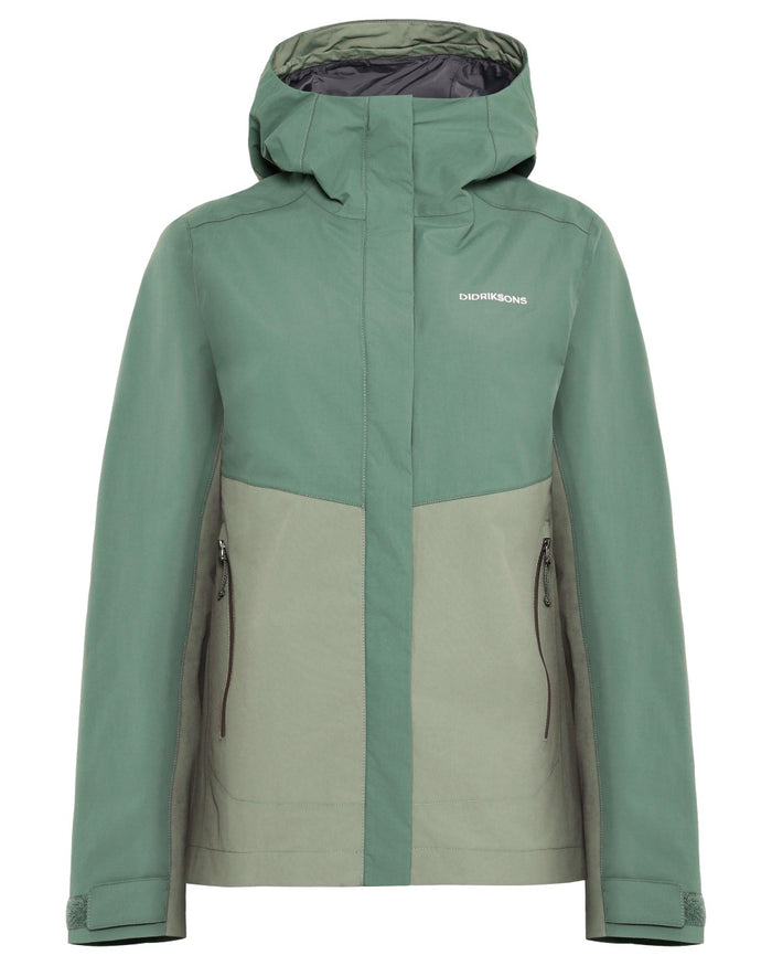Light Moss coloured Didriksons Womens Grit Jacket 4 on white background #colour_light-moss