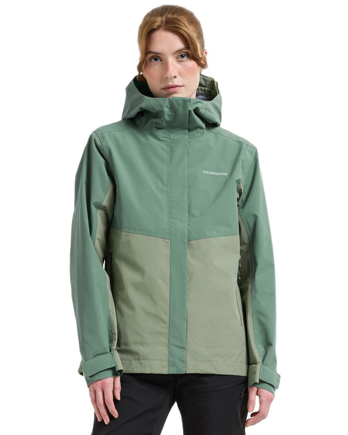 Light Moss coloured Didriksons Womens Grit Jacket 4 on white background #colour_light-moss