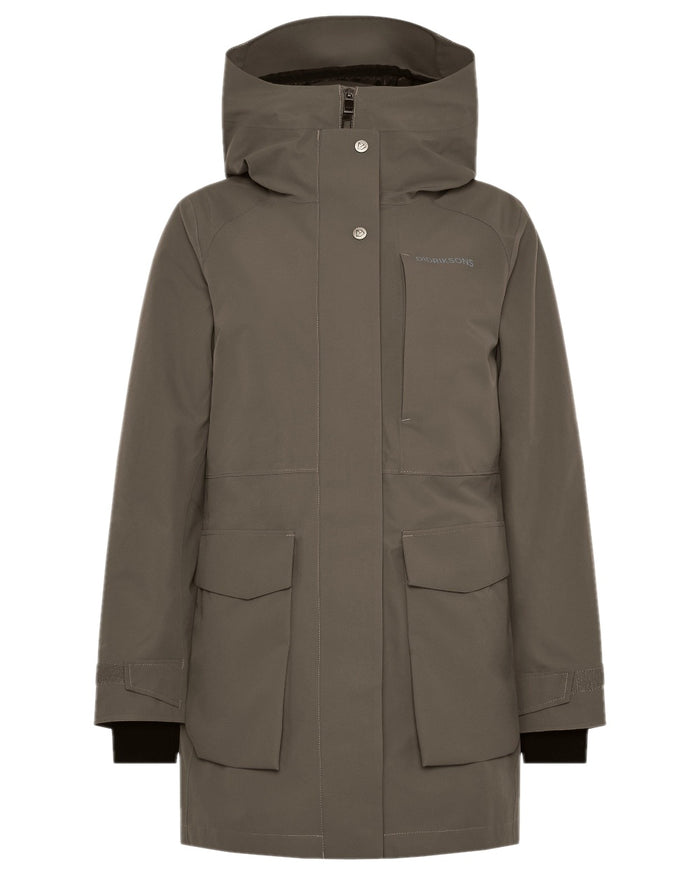 Mocha Brown Coloured Didriksons Womens Harriet Parka on white background #colour_mocha-brown
