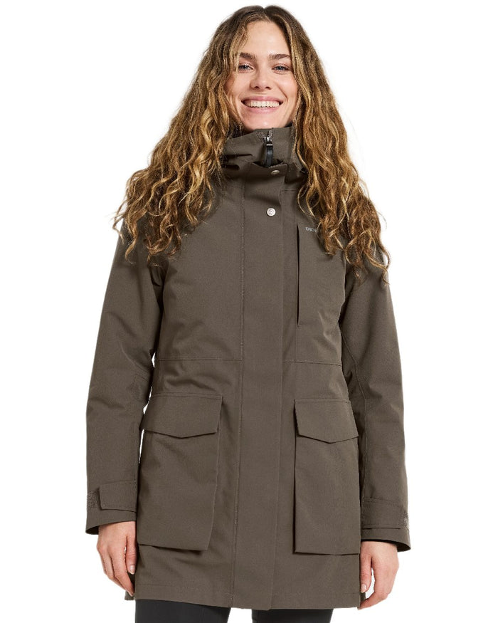 Mocha Brown Coloured Didriksons Womens Harriet Parka on white background #colour_mocha-brown