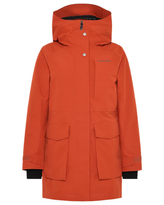 Rust Coloured Didriksons Womens Harriet Parka on white background #colour_rust