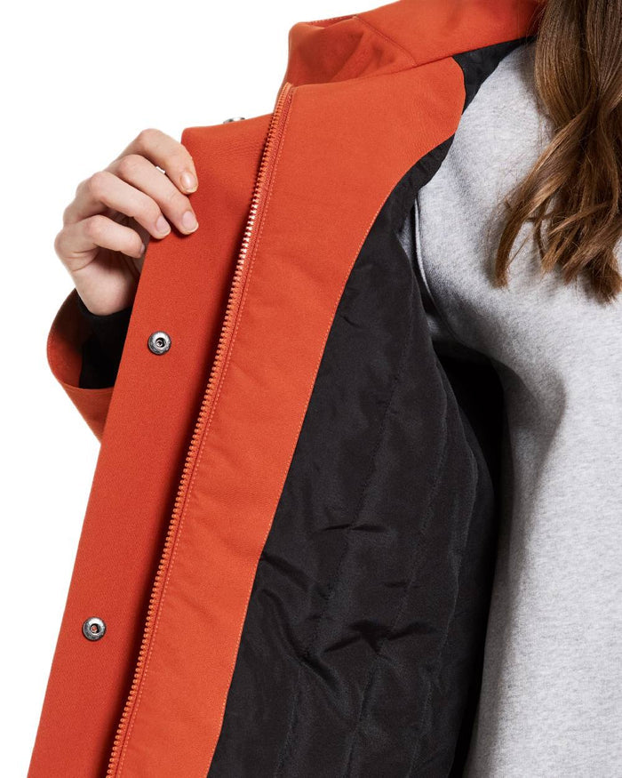 Rust Coloured Didriksons Womens Harriet Parka on white background #colour_rust