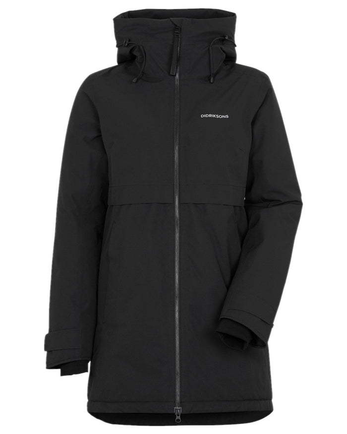 Black Coloured Didriksons Helle Ladies Parka 6 on white background #colour_black
