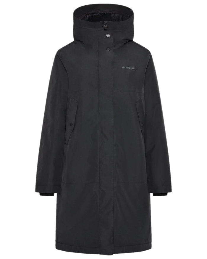Black Coloured Didriksons Womens Iris Parka on white background #colour_black