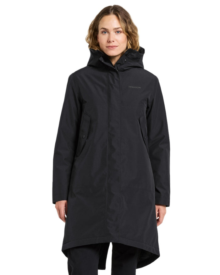 Black Coloured Didriksons Womens Iris Parka on white background #colour_black