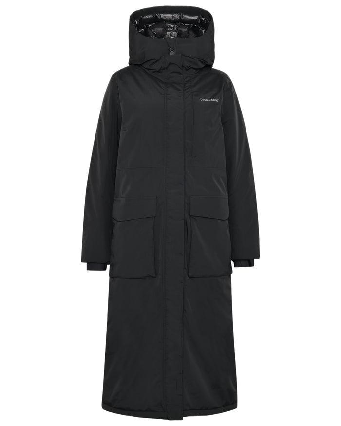 Black Coloured Didriksons Leya Womens Parka Long 4 on white background #colour_black