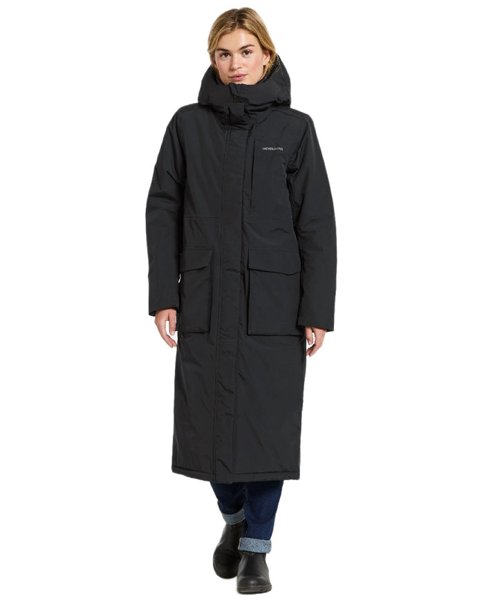 Black Coloured Didriksons Leya Womens Parka Long 4 on white background #colour_black