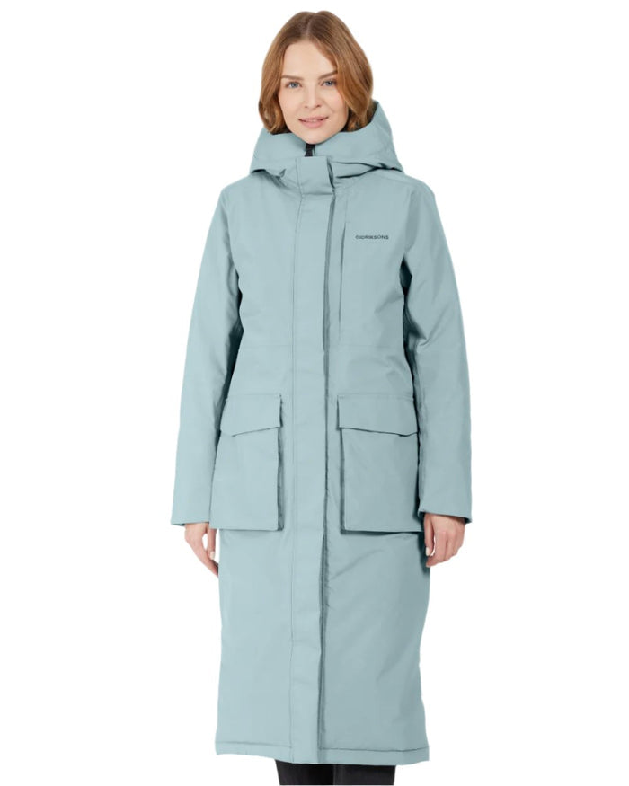 Factory Blue coloured Didriksons Leya Womens Parka Long 4 on white background #colour_factory-blue