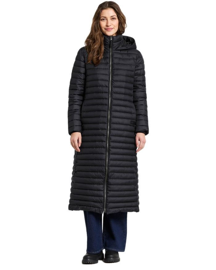 Black coloured Didriksons Womens Lykke Long Parka on white background #colour_black
