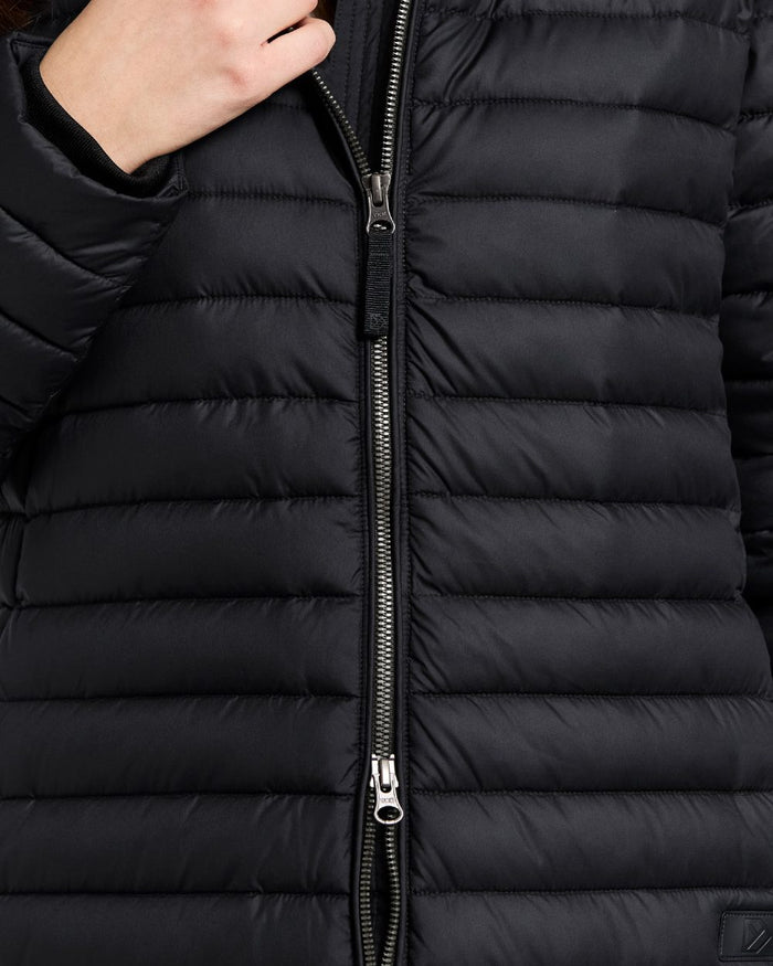 Black coloured Didriksons Womens Lykke Long Parka on white background #colour_black