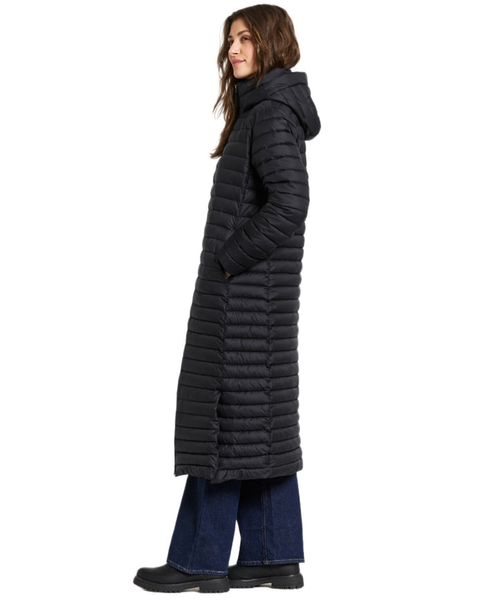 Black coloured Didriksons Womens Lykke Long Parka on white background #colour_black