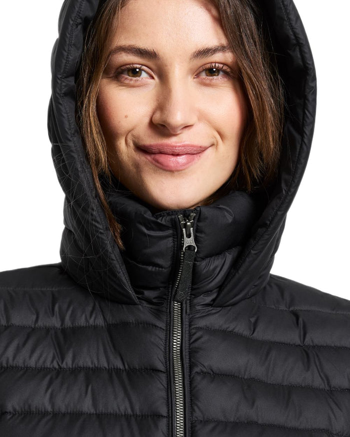 Black coloured Didriksons Womens Lykke Long Parka on white background #colour_black