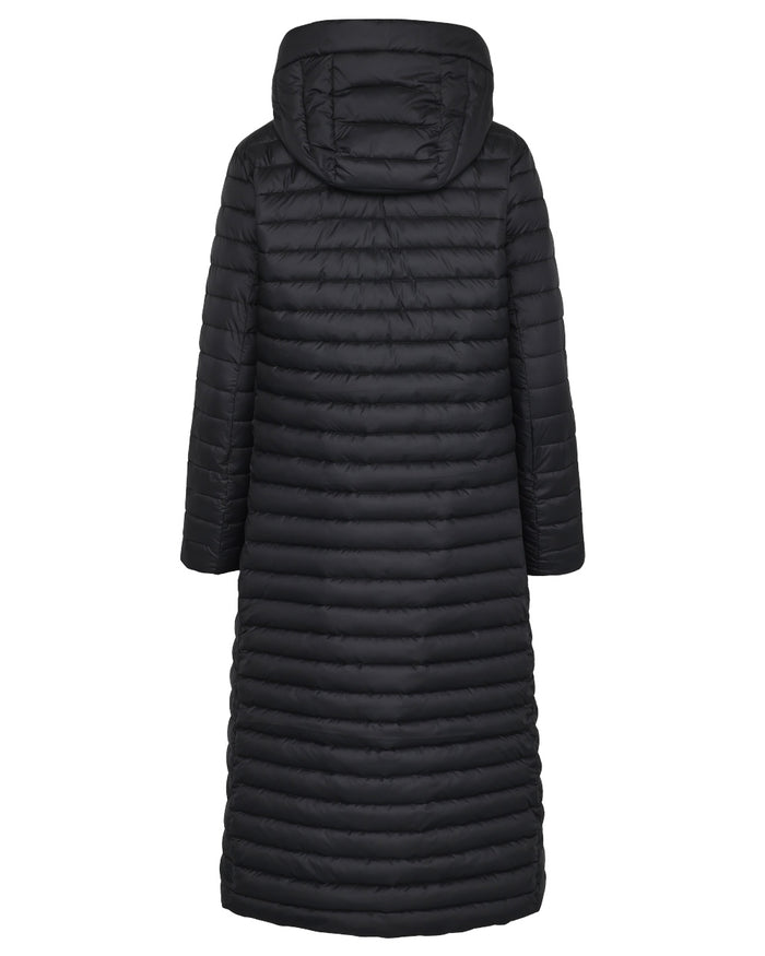 Black coloured Didriksons Womens Lykke Long Parka on white background #colour_black