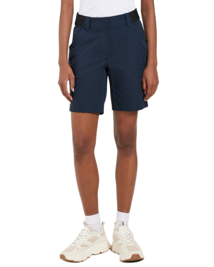 Dark Night Blue coloured Didriksons Womens Maja Shorts on white background #colour_dark-night-blue