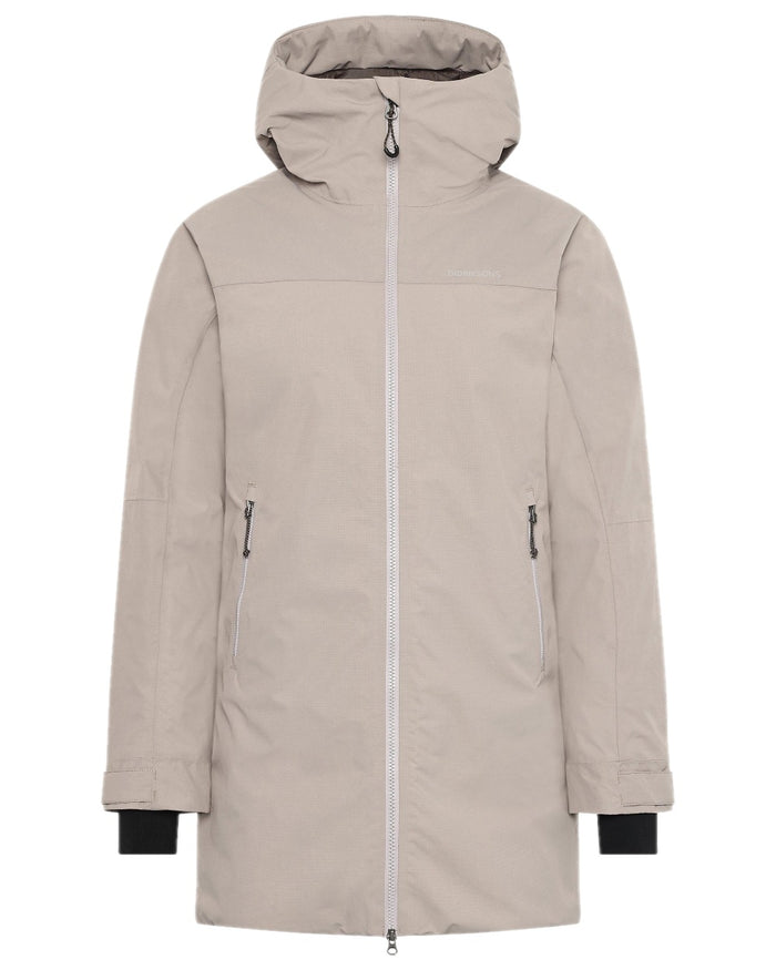 Ash Brown Coloured Didriksons Womens Marget Parka on white background #colour_ash-brown