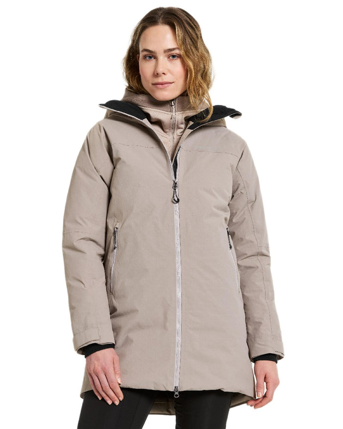 Ash Brown Coloured Didriksons Womens Marget Parka on white background #colour_ash-brown