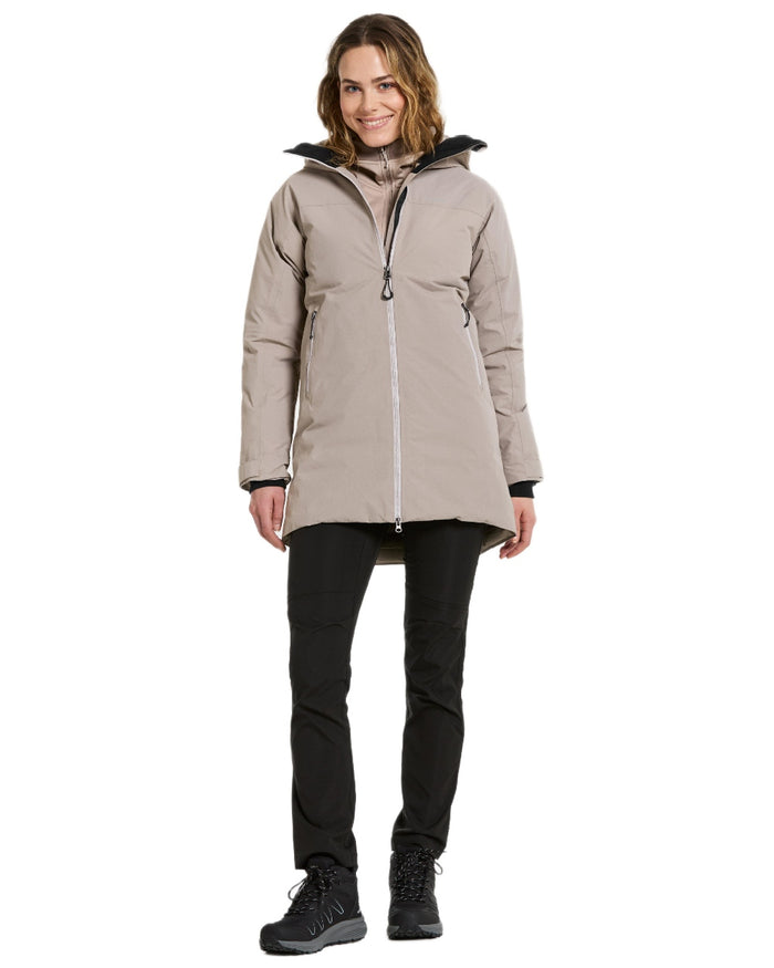 Ash Brown Coloured Didriksons Womens Marget Parka on white background #colour_ash-brown