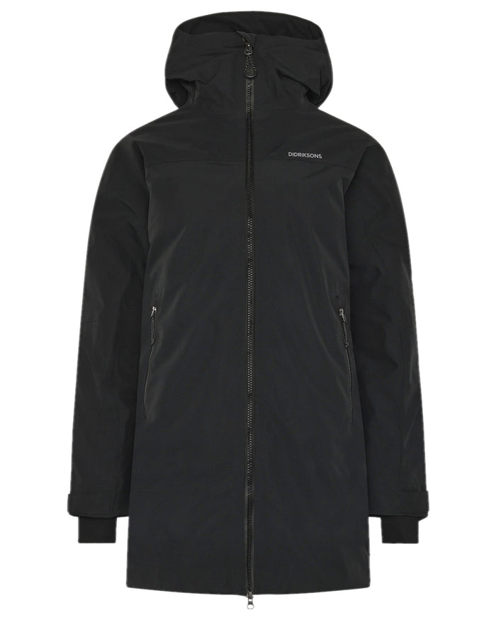 Black Coloured Didriksons Womens Marget Parka on white background #colour_black