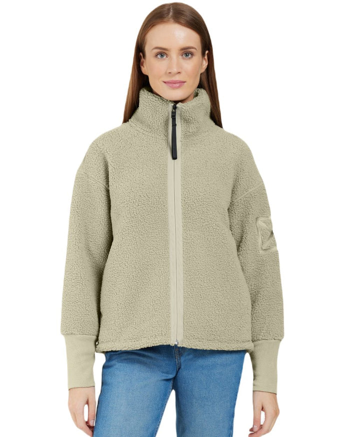 Wilted Leaf Coloured Didriksons Womens Mella Full Zip Jacket On A White Background #colour_wilted-leaf