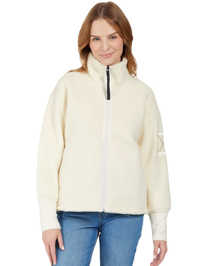 White Foam Coloured Didriksons Womens Mella Full Zip Jacket On A White Background #colour_white-foam