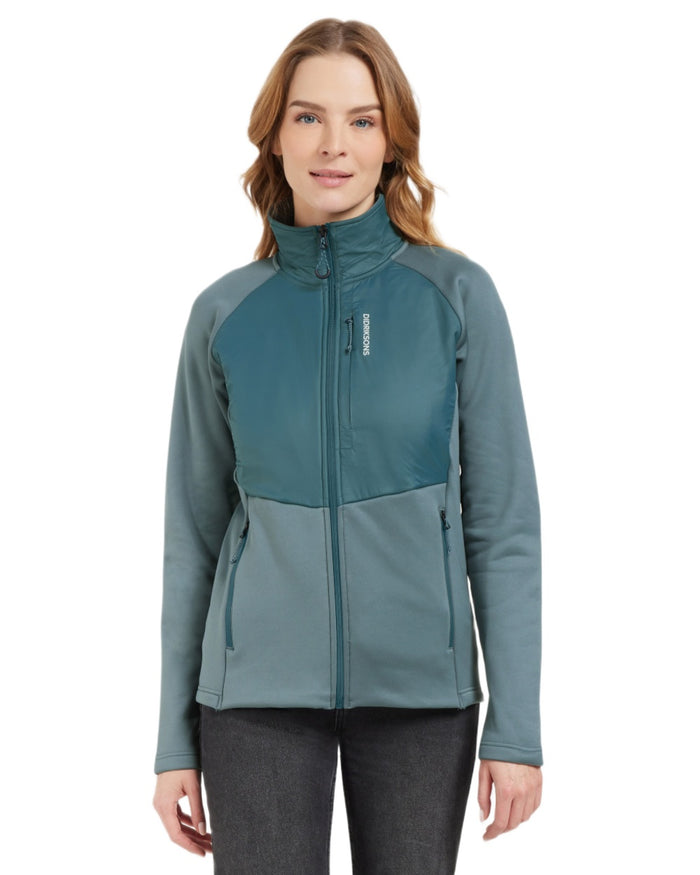Factory Blue coloured Didriksons Womens Mija Full Zip Jacket on white background #colour_factory-blue