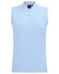 Sea Blue coloured Didriksons Womens Nikki Sleeveless Polo T-Shirt on white background #colour_sea-blue