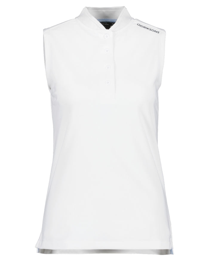 Snow White coloured Didriksons Womens Nikki Sleeveless Polo T-Shirt on white background #colour_snow-white