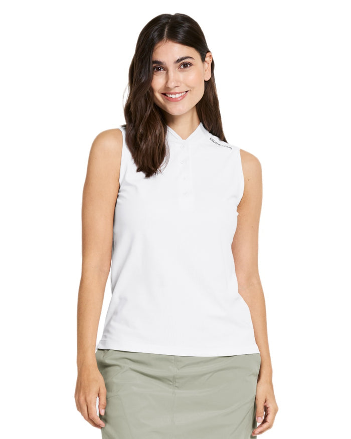 Snow White coloured Didriksons Womens Nikki Sleeveless Polo T-Shirt on white background #colour_snow-white