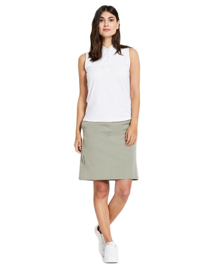 Snow White coloured Didriksons Womens Nikki Sleeveless Polo T-Shirt on white background #colour_snow-white