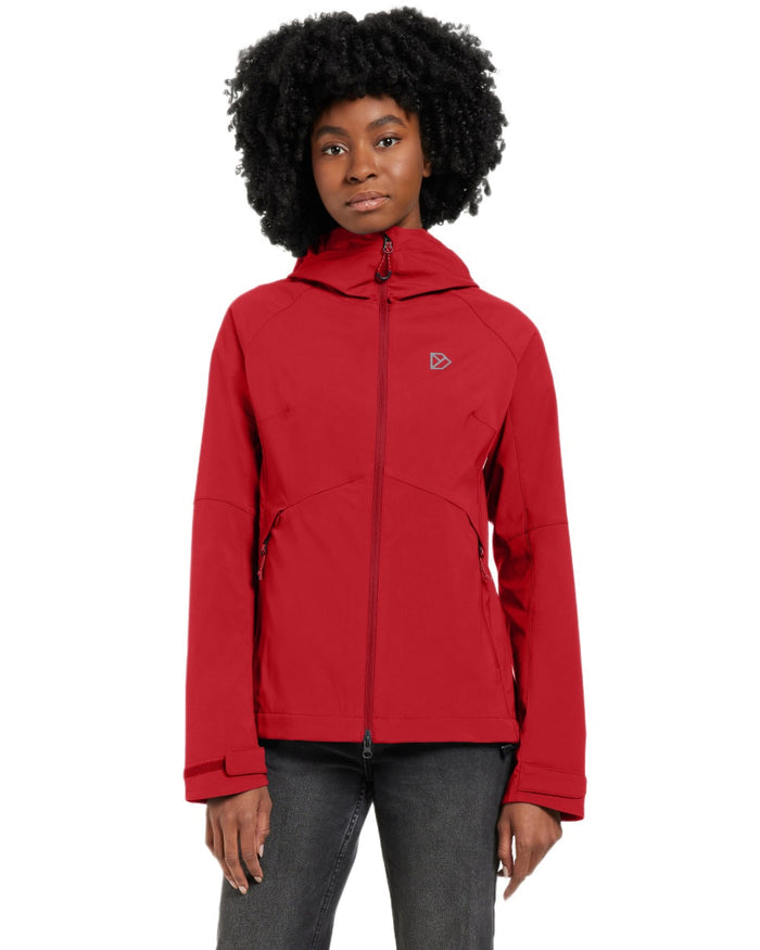 Spring Red coloured Didriksons Womens Petra Jacket on white background #colour_spring-red