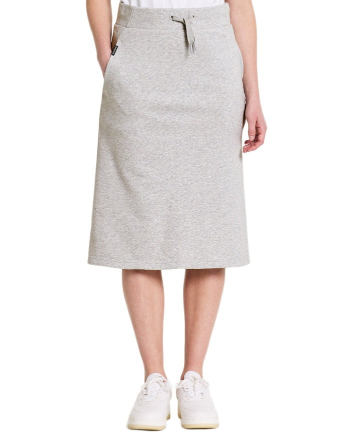 Aluminum Melange coloured Didriksons Womens Reso Skirt on white background #colour_aluminum-melange