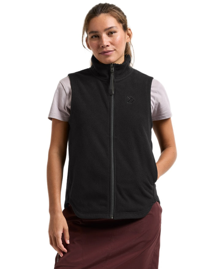 Black coloured Didriksons Womens Rim Windproof Vest on white background #colour_black