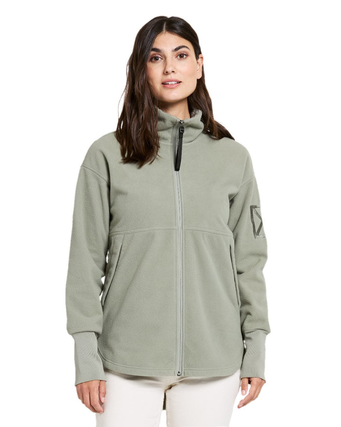 Wilted Leaf coloured Didriksons Womens Ronja Full Zip Sweater on white background #colour_wilted-leaf