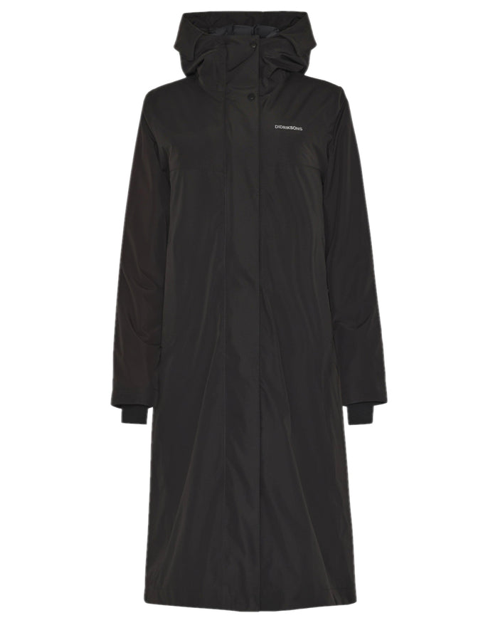 Black Coloured Didriksons Womens Selina Parka on white background #colour_black