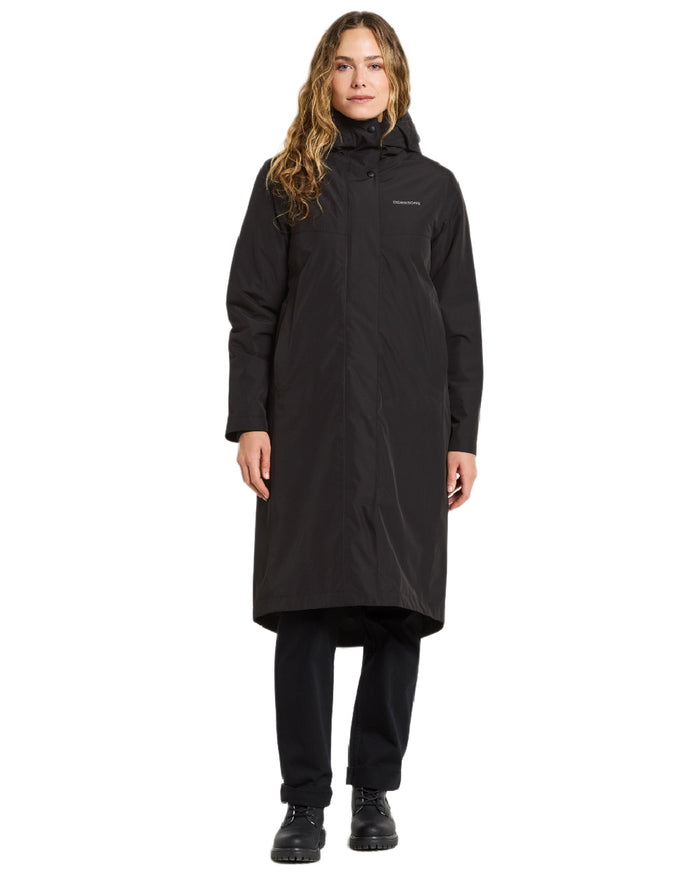 Black Coloured Didriksons Womens Selina Parka on white background #colour_black