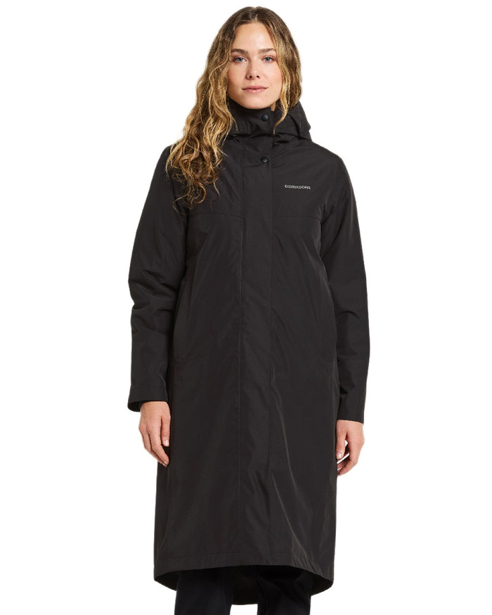 Black Coloured Didriksons Womens Selina Parka on white background #colour_black