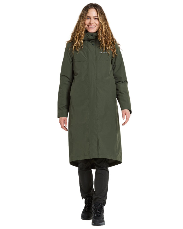 Deep Green Coloured Didriksons Womens Selina Parka on white background #colour_deep-green