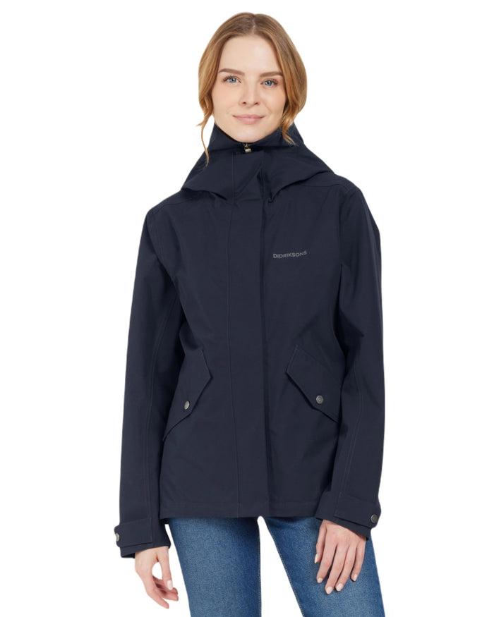 Dark Night Blue coloured Didriksons Womens Silja Jacket on white background #colour_dark-night-blue